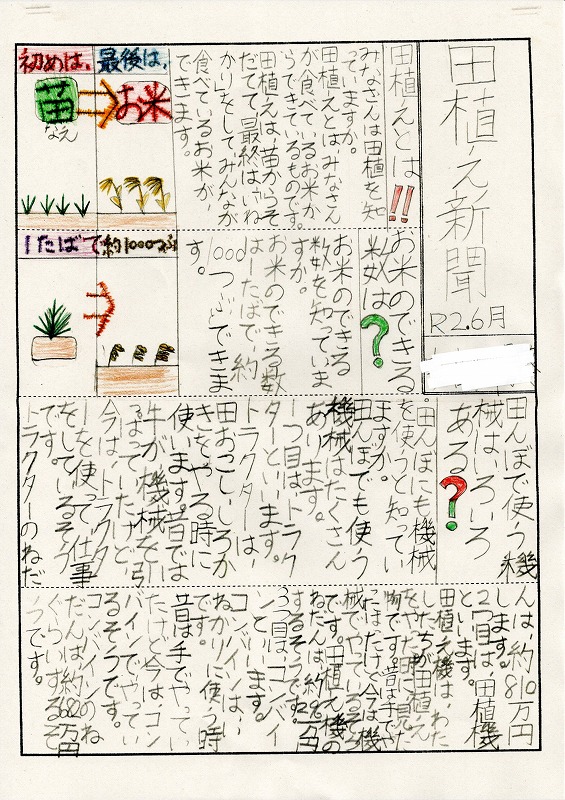 ５年生社会科 米作り新聞 です 京田辺市立桃園小学校